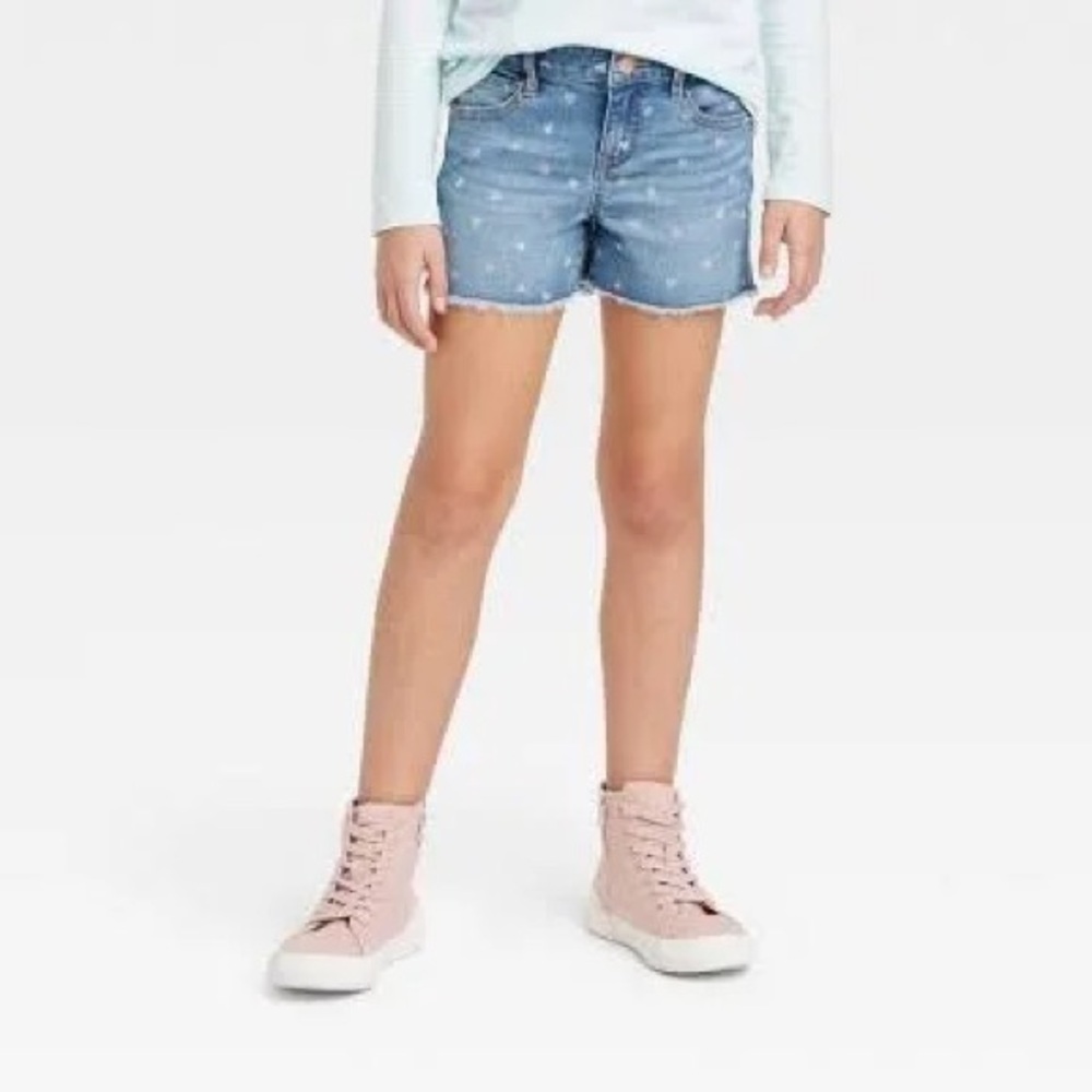 Cat & Jack Heart Printed Jean Shorts - Medium Wash